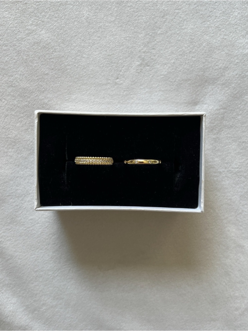 Gold Tone Pave and Smooth Stacking Rings